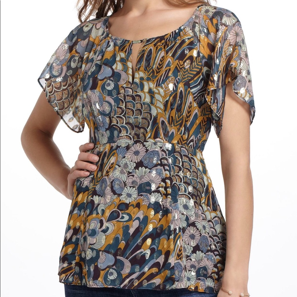NWOT Anthro HD Paris Peacock Prisma Kimono Blouse